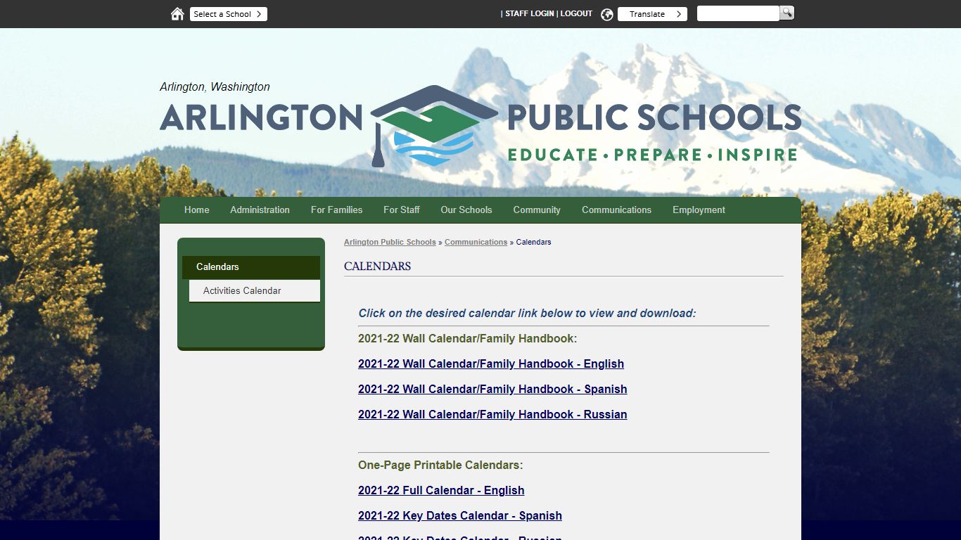 Calendars - Arlington Public Schools